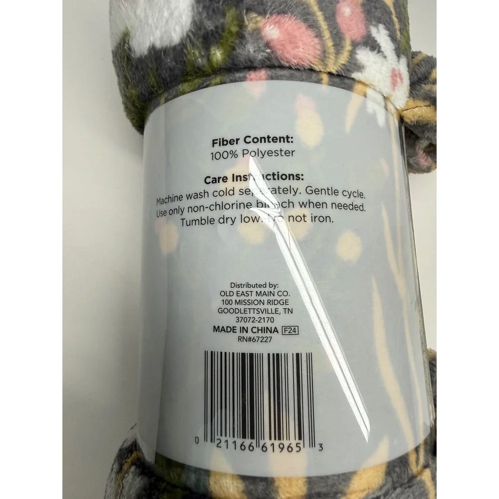 Comfort Bay Floral Soft Throw Blanket Grey Pink White Botanical 50x60 New